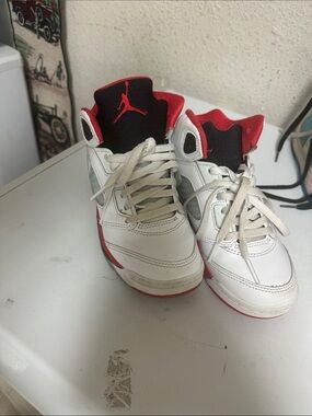 Jordan Kids White and Red High-Top Sneakers